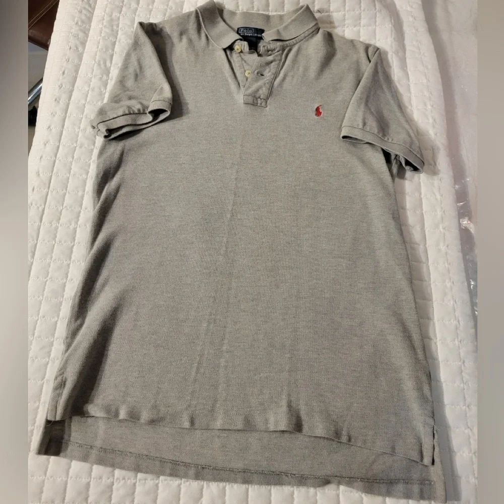 VTG Polo by Ralph Lauren Men's L Solid Gray Polo Shirt Red Logo Preppy Classic
